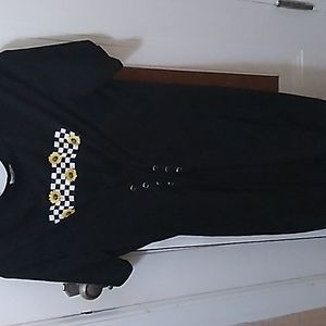 Long Black checkered sunflower dress with a waist tie